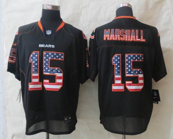 Nike Chicago Bears 15 Marshall USA Flag Fashion Black Elite Jerseys