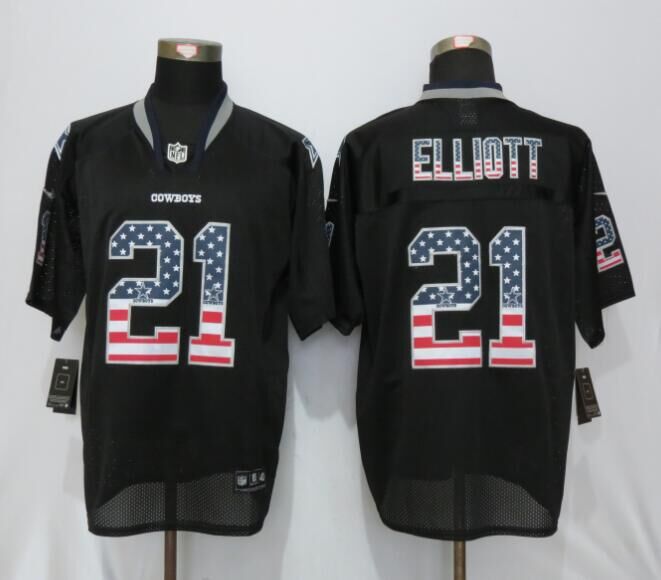 Nike Dallas cowboys 21 Elliott USA Flag Fashion Black Elite Jerseys