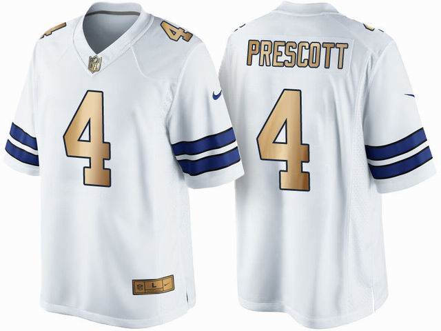 Nike Dallas cowboys 4 Dak Prescott White gold game Jerseys