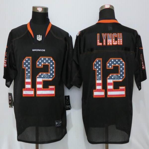 Nike Denver Broncos 12 Lynch USA Flag Fashion Black Elite Jerseys