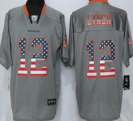 Nike Denver Broncos 12 Lynch USA Flag Fashion Gray Elite Jerseys