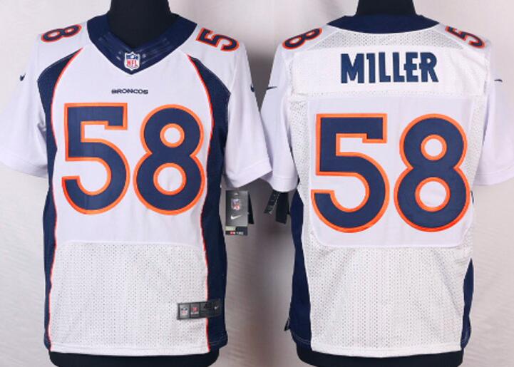 Nike Denver Broncos 58 Von Miller Elite White Football Jerseys