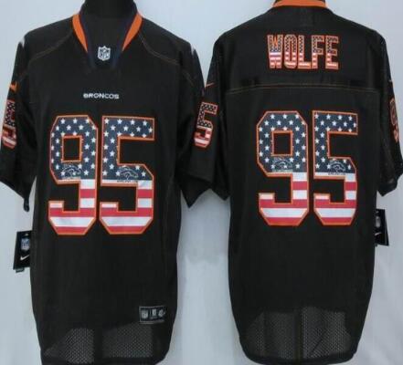 Nike Denver Broncos 95 Wolfe USA Flag Fashion Black Elite Jerseys