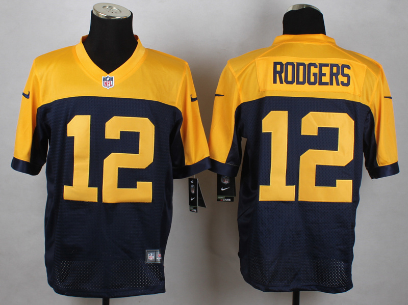 Custom Nike Green Bay Packers 12 Aaron Rodgers Elite Yellow NFL football Jerseys