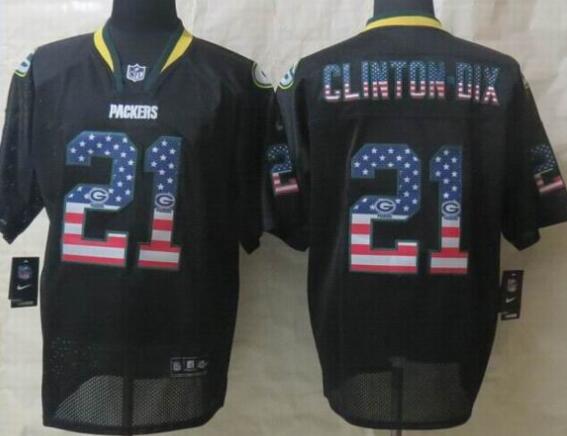 Nike Green Bay Packers 21 Clinton-Dix USA Flag Fashion Black Elite Jerseys