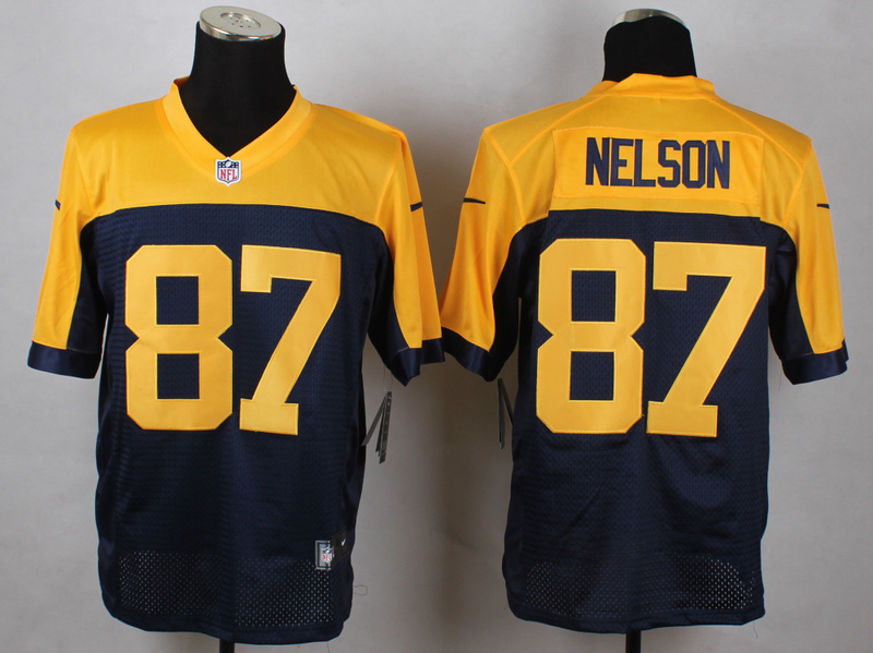 Nike Green Bay Parkers 87 Nelson Blue yellow Colors Elite Jerseys