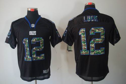 Nike Indianapolis Colts 12 Andrew Luck Elite Black Camo NFL Lights Out Jerseys