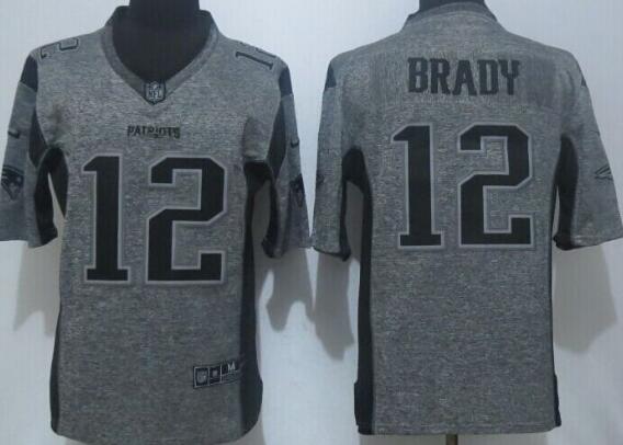 Nike New England Patriots 12 Brady Gray Men Stitched Gridiron Gray Limited Jersey