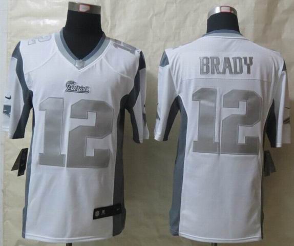 Nike New England Patriots 12 Brady Platinum White Limited Jerseys