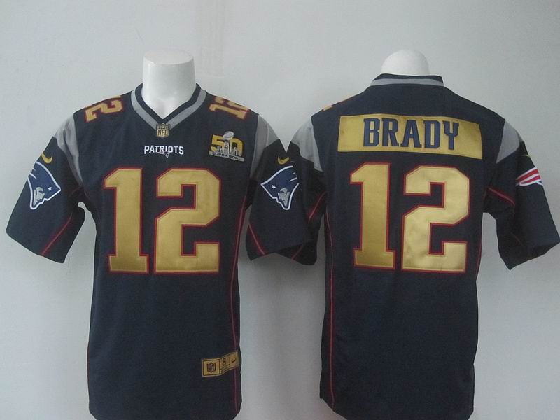 Nike New England Patriots 12 Tom Brady game blue nfl jersey 50th Patch