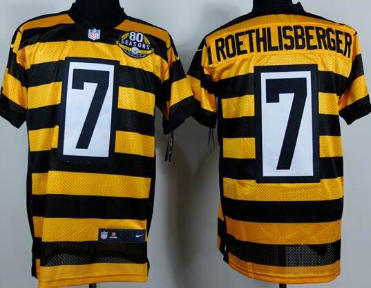 Nike Pittsburgh Steelers 7 Ben Roethlisberger Yellow Black NFL Retro 80TH Jerseys