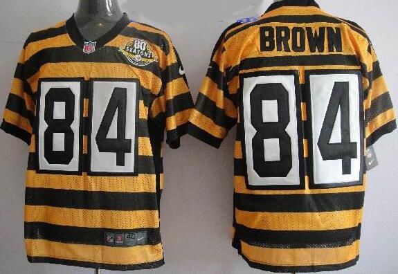 Nike Pittsburgh Steelers 84 Antonio Brown Yellow Black NFL Retro 80TH Jersey