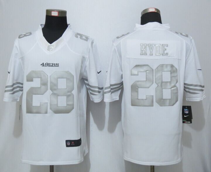 Nike San Francisco 49ers 28 Hyde Platinum White Limited Jerseys