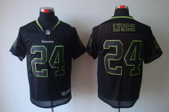 Nike Seattle Seahawks 24 Marshawn Lynch Elite Black NFL Lights Out Jerseys