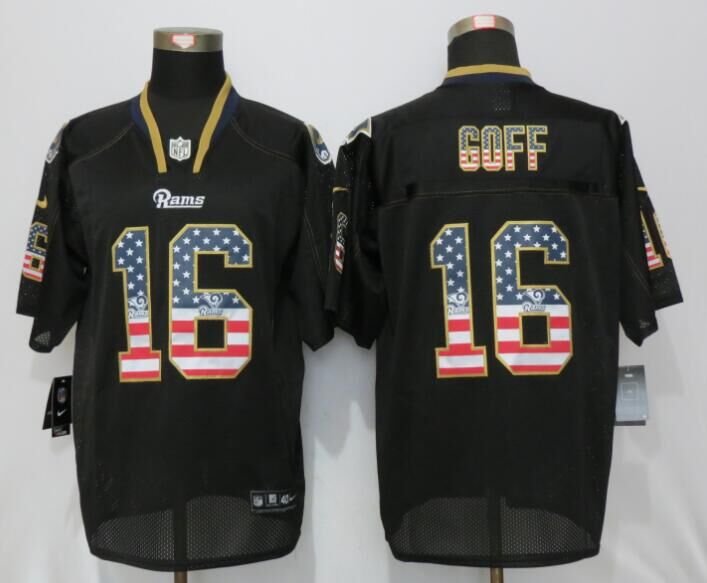 Nike St.Louis Rams 16 Goff USA Flag Fashion Black Elite Jerseys