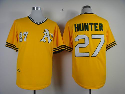 Oakland Athletics 27 HUNTER yellow throwback mlb jerseys