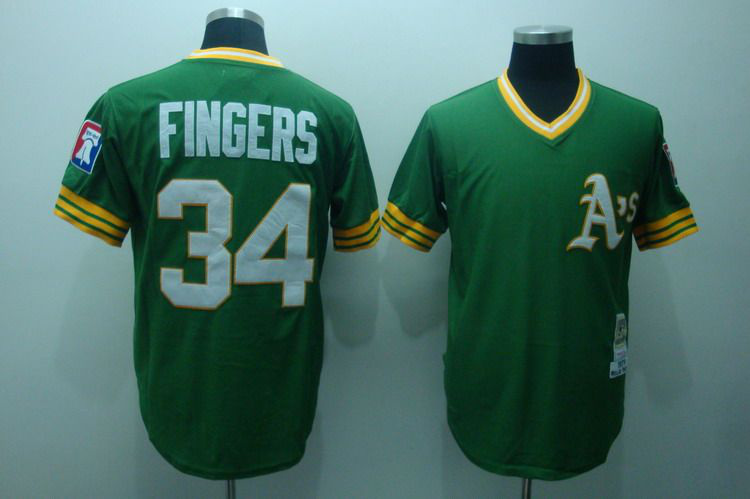 Oakland Athletics 34 Rollie Fingers green baseball jersey