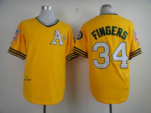 Oakland Athletics 34 Rollie Fingers throwback yellow mlb jerseys