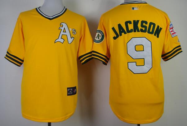 Oakland Athletics 9 JACKSON throwback yellow mlb jerseys