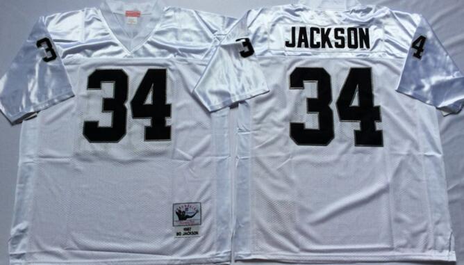 Oakland Raiders 34 Bo Jackson Throwback white football Jersey