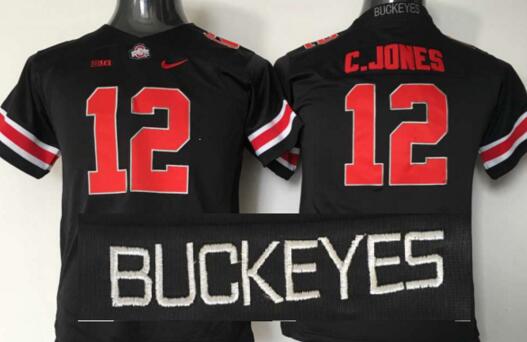 Ohio State Buckeyes 12 Cardale Jones Black red men College ncaa Football Jerseys