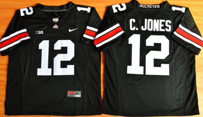 Ohio State Buckeyes 12 Cardale Jones black white men College ncaa Football Jersey