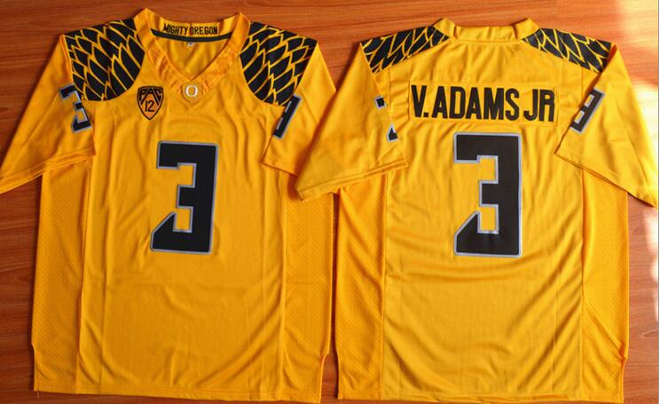 Oregon Ducks 3 Vernon Adams Jr yellow men College ncaa Football Jerseys
