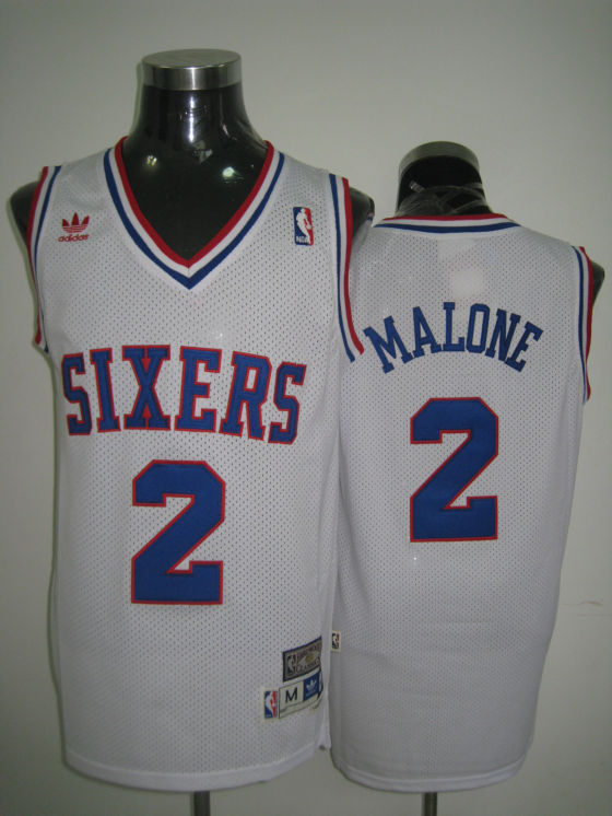 Philadelphia 76ers 2 MALONE white Adidas men nba basketball jerseys