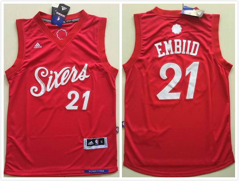 Philadelphia 76ers 21 Joel Embiid Red basketball 2017 NBA Christmas Jerseyy