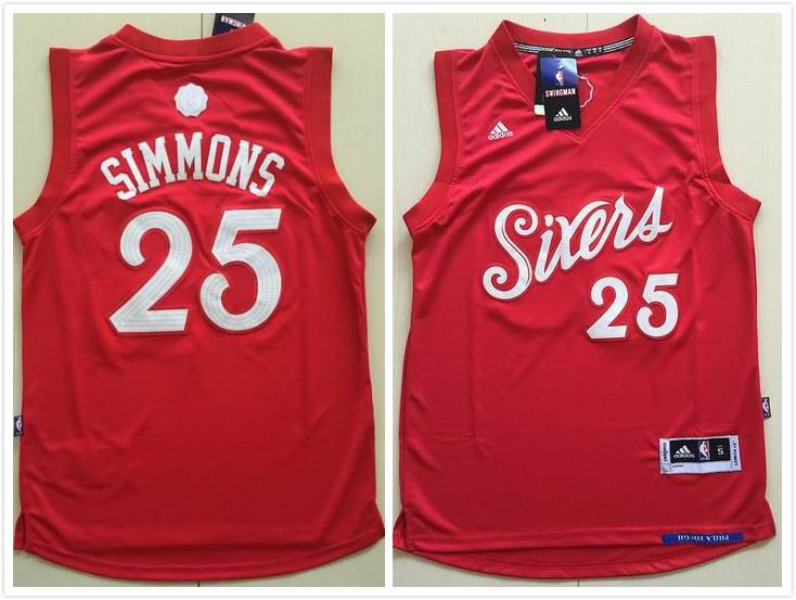 Philadelphia 76ers 25 Ben Simmons Red basketball 2017 NBA Christmas Jersey