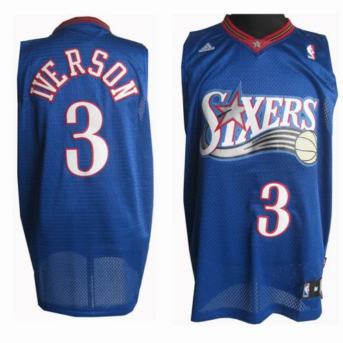 Philadelphia 76ers 3 Allen Iverson  Blue Adidas men nba basketball jerseys