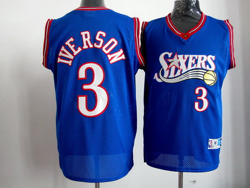 Philadelphia 76ers 3 Allen Iverson Blue  Swingman Adidas men nba basketball jerseys