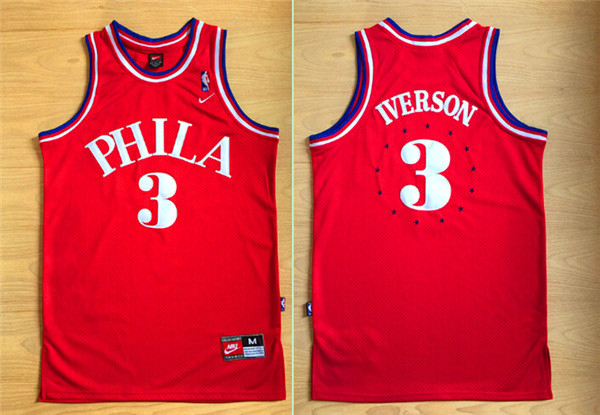 Philadelphia 76ers 3 Allen Iverson Red Adidas men nba basketball jerseys