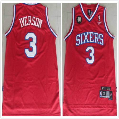 Philadelphia 76ers 3 Allen Iverson red  10th patch Adidas men nba basketball jerseys