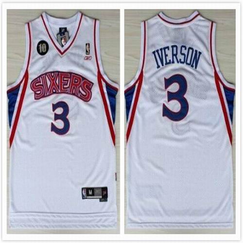 Philadelphia 76ers 3 Allen Iverson white  10th men nba basketball jerseys