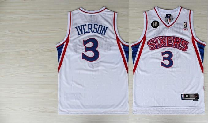 Philadelphia 76ers 3 Iverson 10th White men nba basketball jerseys