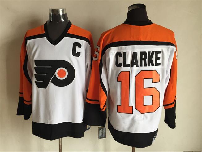 Philadelphia Flyers 16 Bobby Clarke white throwback CCM men nhl ice hockey  jerseys