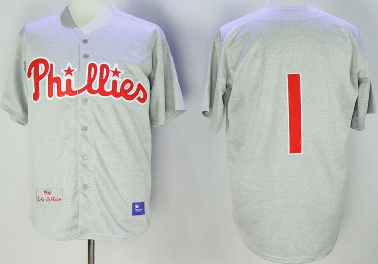 Philadelphia Phillies 1 richie ashburn grey men baseball MLB jersey