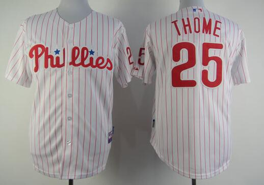 Philadelphia Phillies 25 Jim Thome Red Strip MLB Jerseys