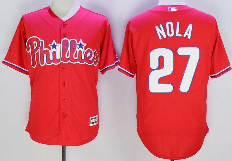 Philadelphia Phillies 27 Aaron Nola red men baseball MLB jersey