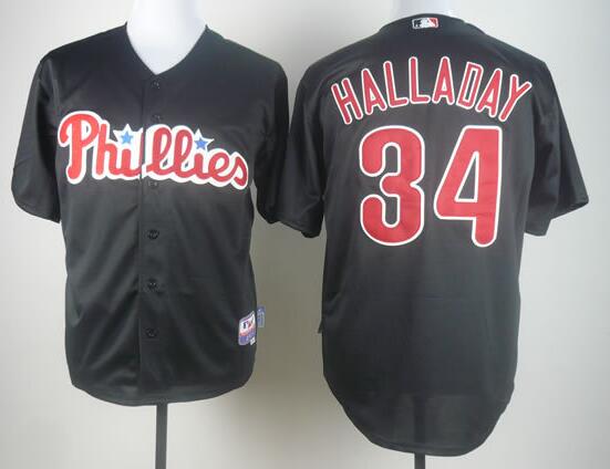 Philadelphia Phillies 34 Roy Halladay Black Bseball Jerseys