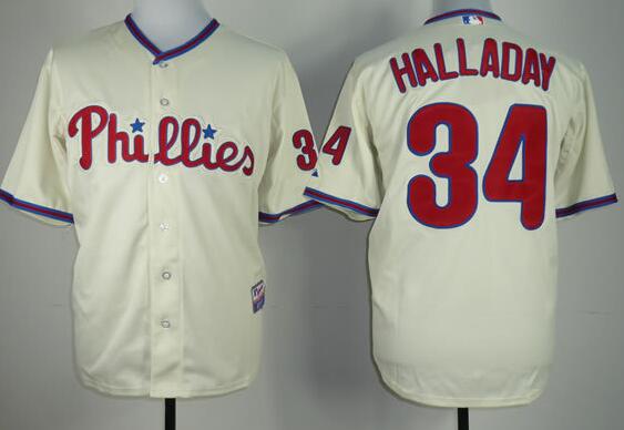 Philadelphia Phillies 34 Roy Halladay beige Bseball Jerseys