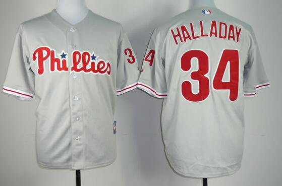 Philadelphia Phillies 34 Roy Halladay grey Bseball Jerseys