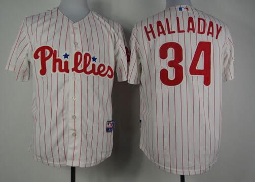 Philadelphia Phillies 34 Roy Halladay white red Bseball Jerseys