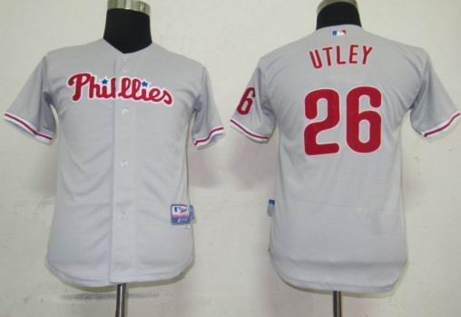 Philadephia Phillis 26 Chase Utley Grey Kid MLB Jerseys