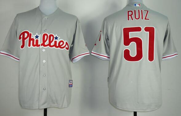 Philadephia Phillis 51 Carlos Ruiz grey men baseball mlb jersey