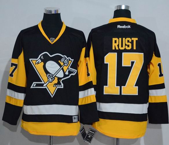 Pittsburgh Penguins 17 Bryan Rust Black yellow men nhl ice hockey  jerseys