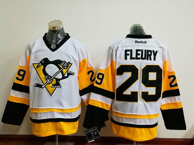 Pittsburgh Penguins 29 Andre Fleury white yellow men nhl ice hockey jerseys