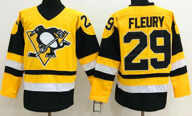 Pittsburgh Penguins 29 M.Fleury Yellow men nhl ice hockey jerseys