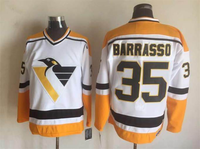 Pittsburgh Penguins 35 Tom Barrasso white throwback men nhl ice hockey  jerseys